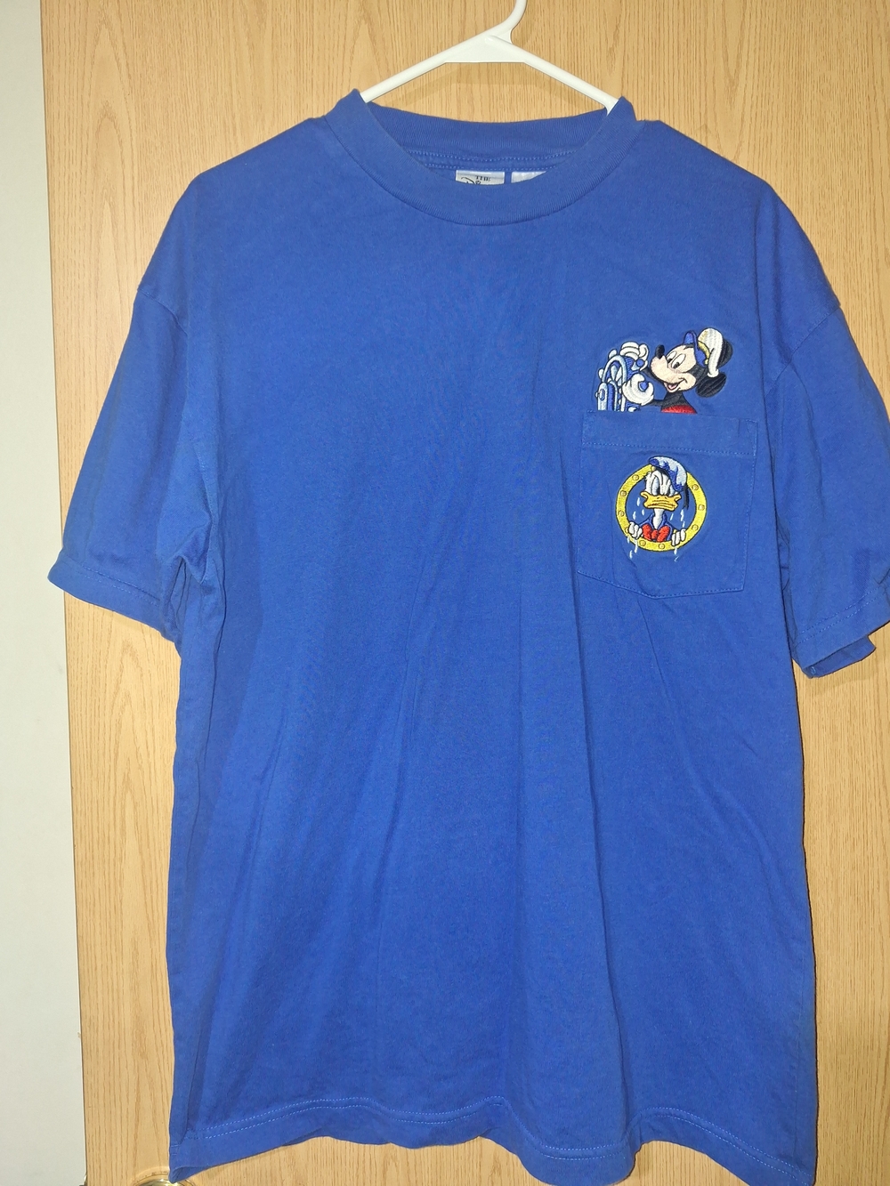 Disney Men's Vintage Royal Blue Short Sleeve Tee with Character Pocket Art